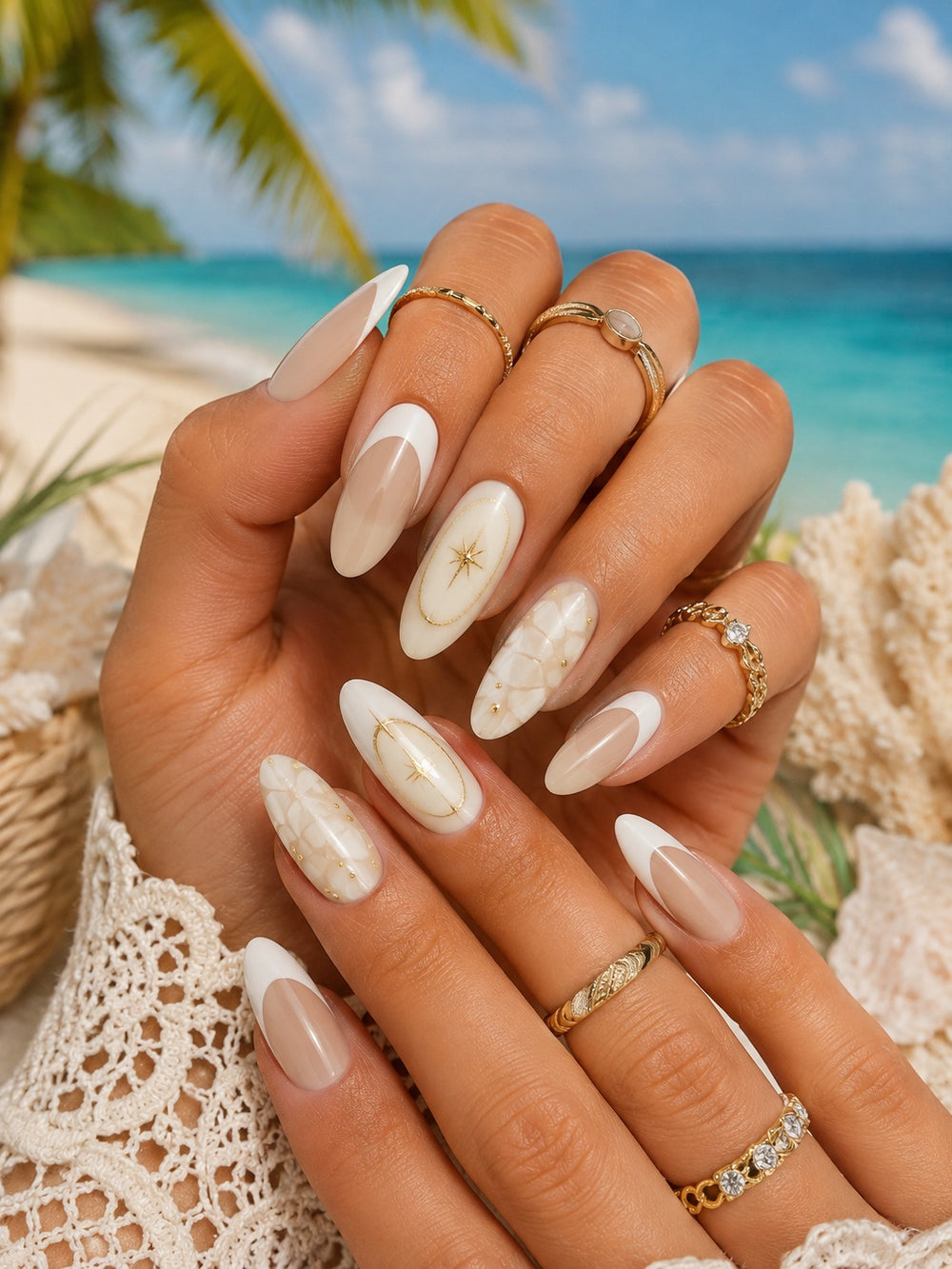 Bohemian French 3D Almond Nails
