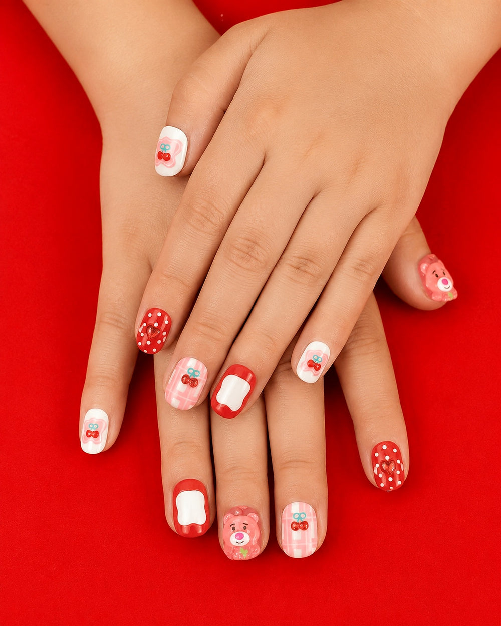 Cherry Polka-Dot 3D Children's Nails