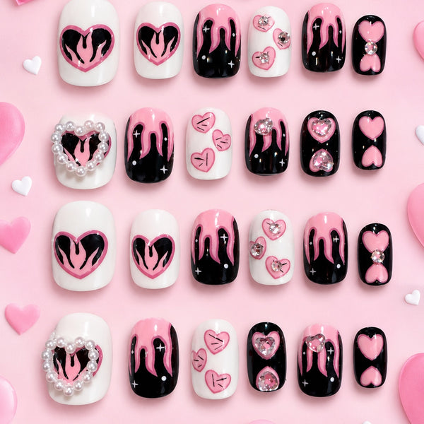 Flaming Hearts Children's Press-On Nails – 24 Set
