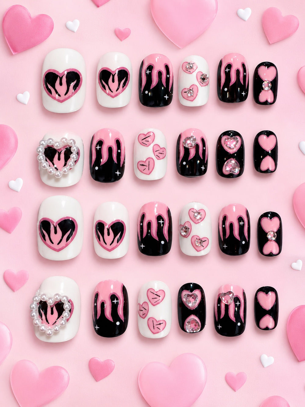 Flaming Hearts Children's Press-On Nails – 24 Set