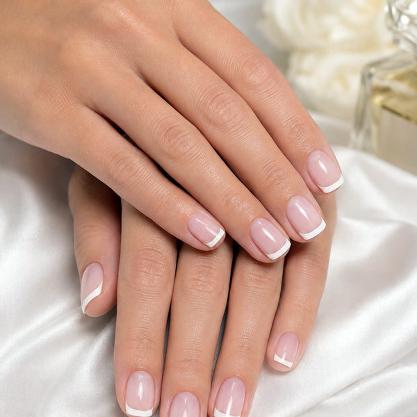 Pink Toned  White French Square Nails