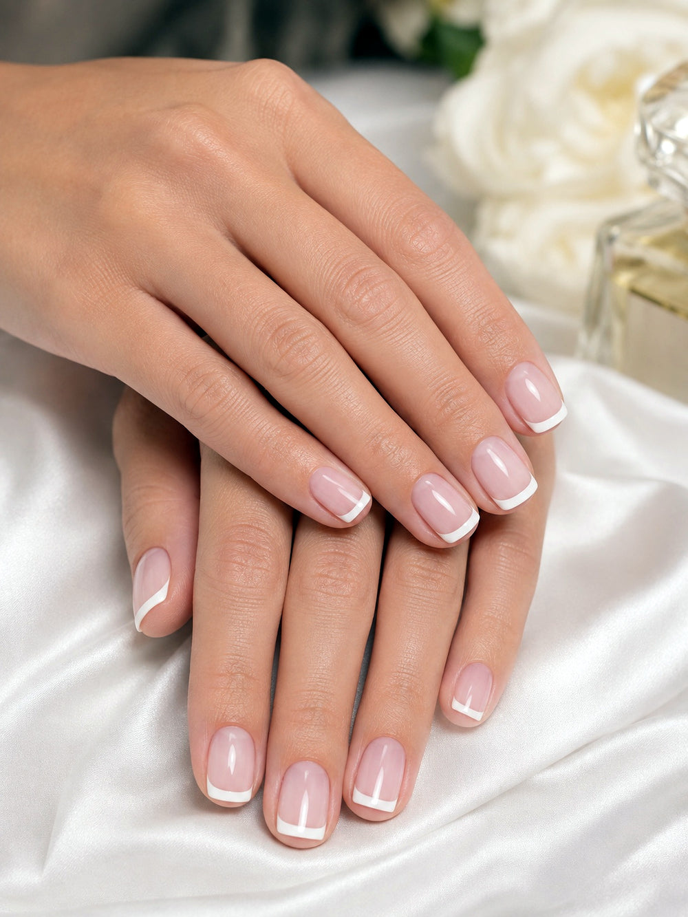 Pink Toned  White French Square Nails