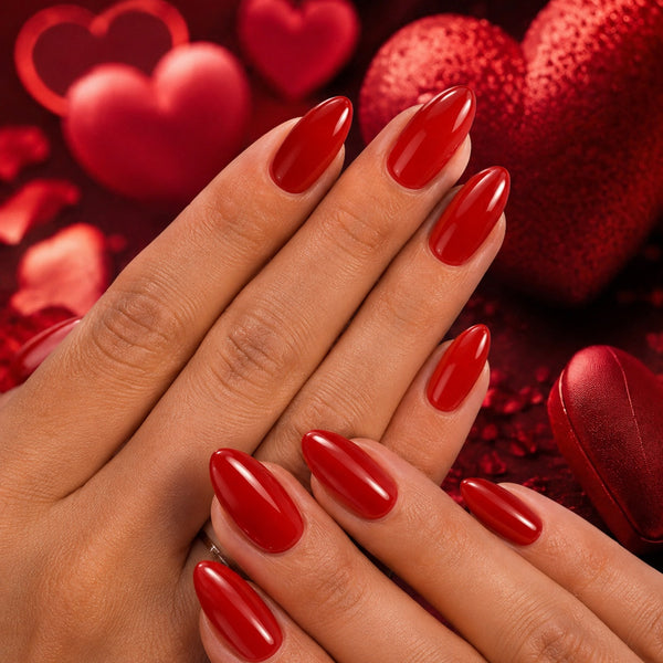Solid Red Almond Nails