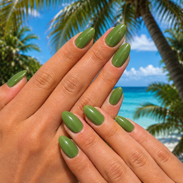 Solid Green Almond Nails