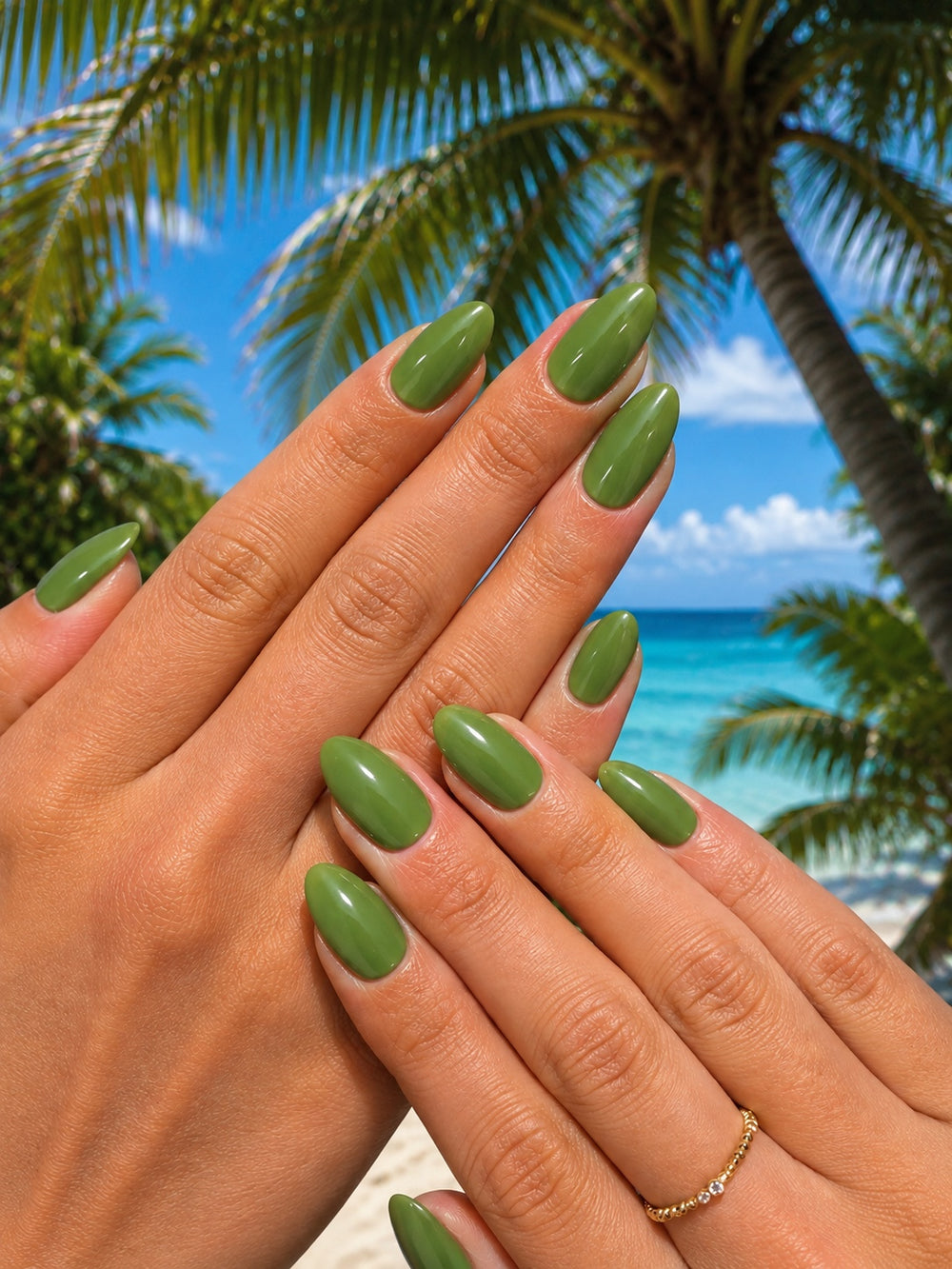 Solid Green Almond Nails