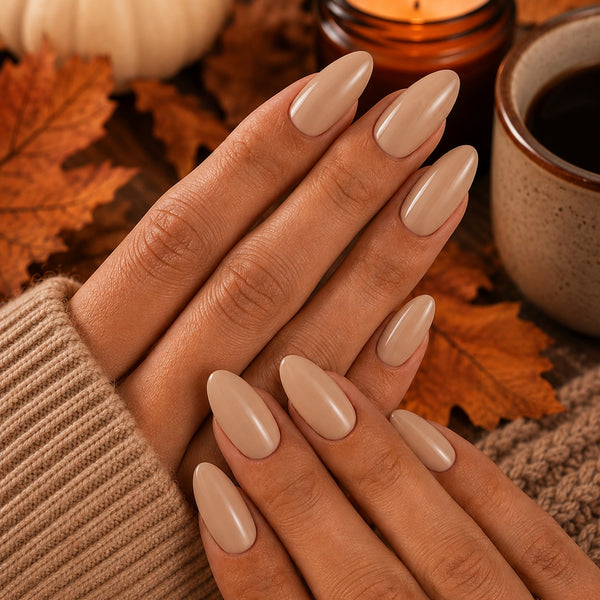 Solid Medium Beige Almond Nails
