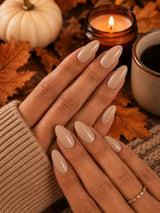 Solid Medium Beige Almond Nails