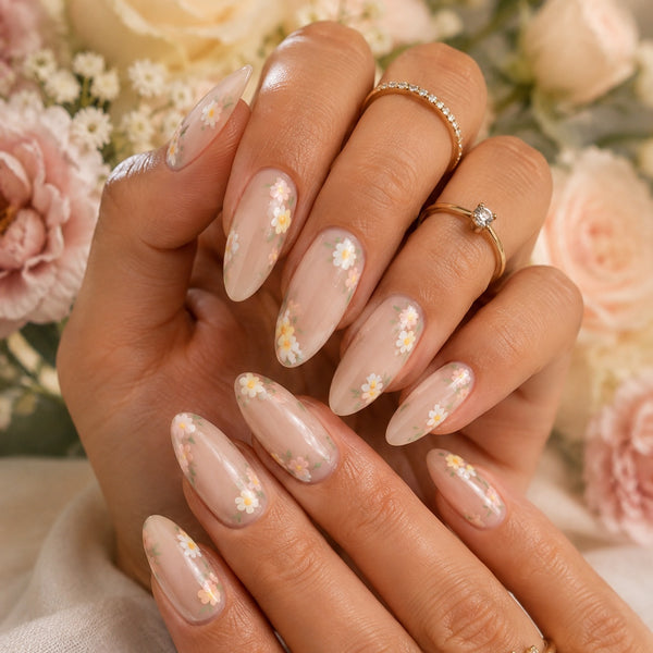 Flower Nude Almond Nails