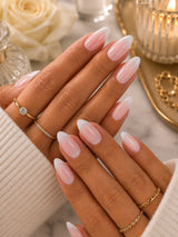 French Pink and White Almond Nails