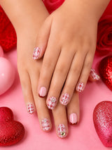 Pink Plaid with Hearts Children's Nails
