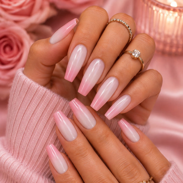Gradual Change Pink to White Ombre Coffin Nails