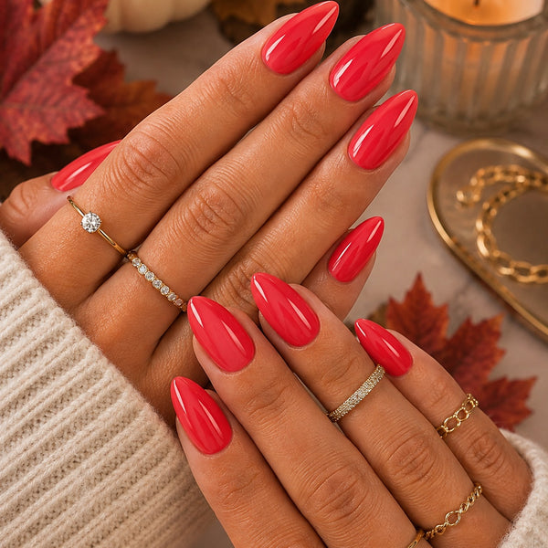 Solid Watermelon Red Almond Nails