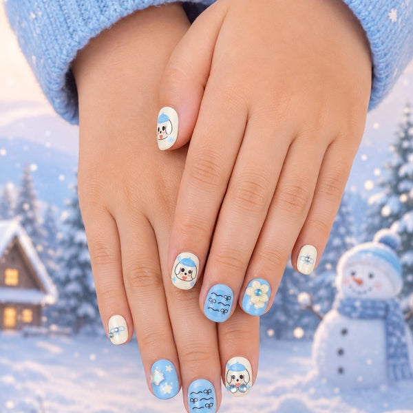 Winter-Time Doggies in Blue Children's Nails