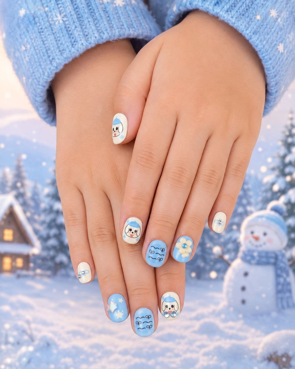 Winter-Time Doggies in Blue Children's Nails