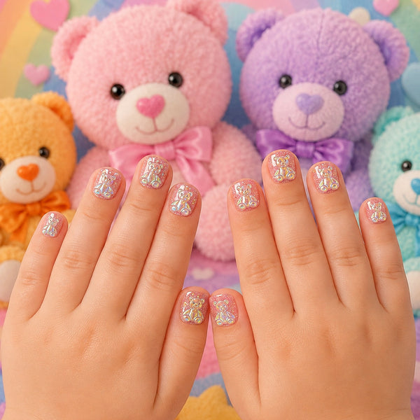 4D- Glitter Pink Teddy Bear Nails