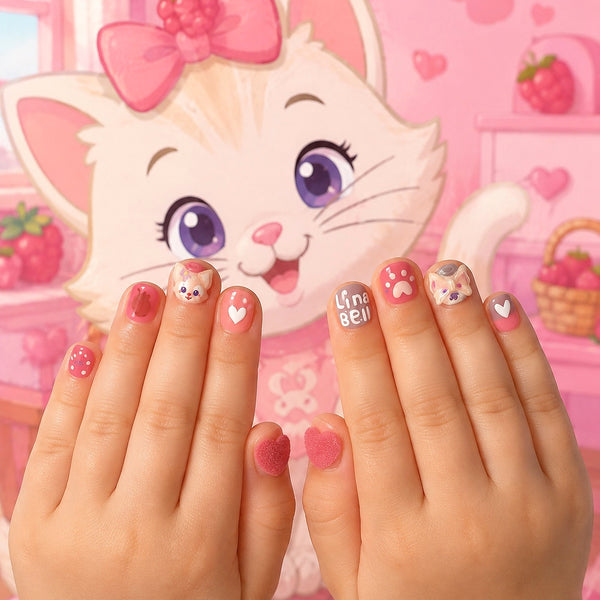 Rasberry Kitty Cat Children's Nails